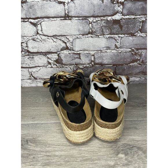 J. W. JW Anderson Chain Black White Leather Espadrille Platform Sandals Women 38 - Picture 4 of 16